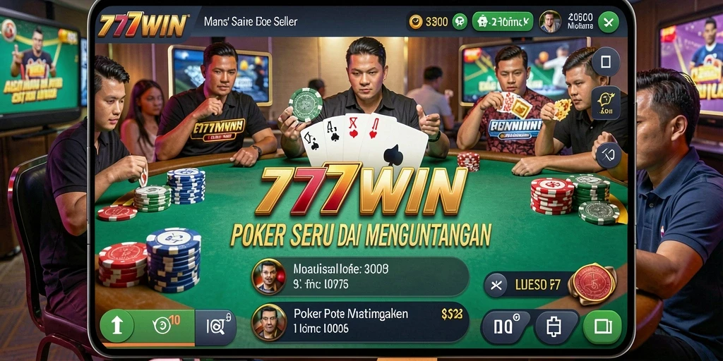 Tangkapan layar dari permainan Poker yang menampilkan suasana kompetitif di 777WIN.