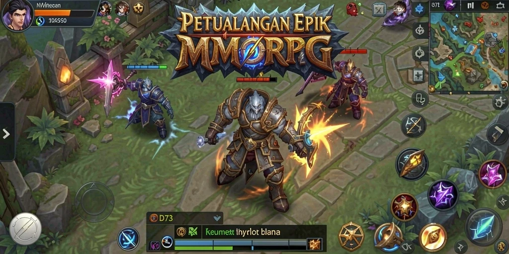 Tangkapan layar utama D73 menunjukkan serunya bertarung dalam MMORPG.