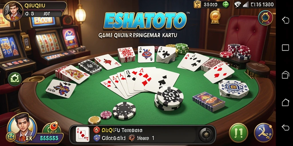 Screenshot utama gameplay ESHATOTO menampilkan keseruan permainan QiuQiu.