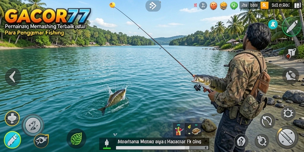 Screenshot gameplay GACOR77 menampilkan aksi memancing yang seru.