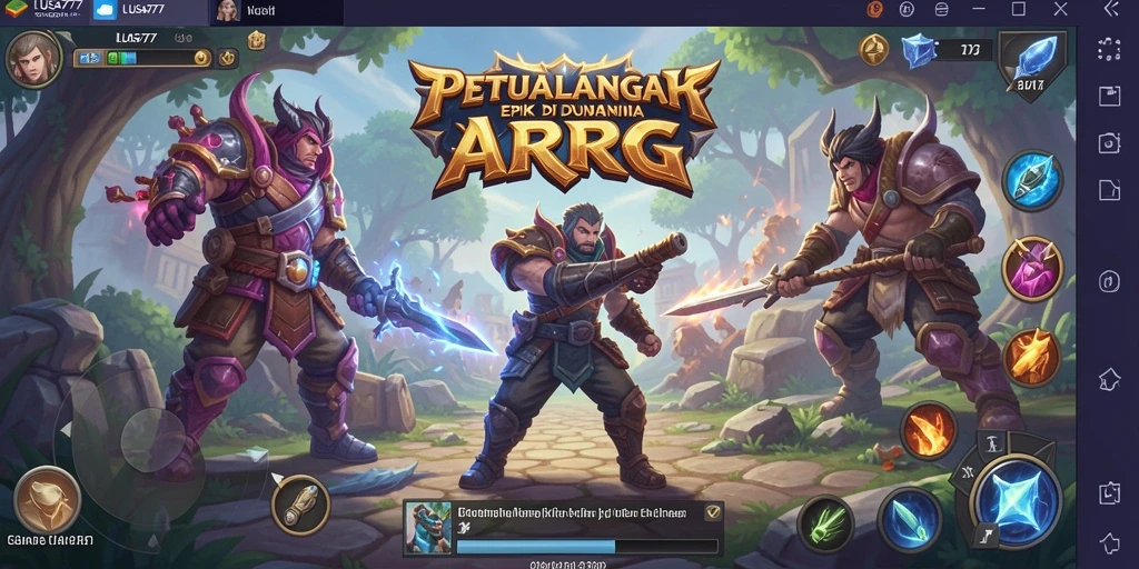 Screenshot utama LUSA777 menampilkan karakter dalam aksi petualangan ARPG.