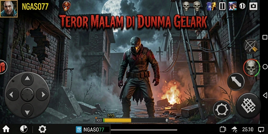 Tampilan gameplay menakutkan di NGASO77 saat menjelajahi kegelapan.