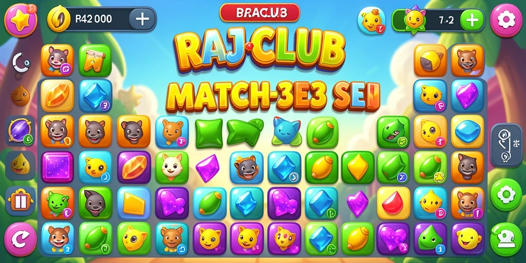 Tangkapan layar gameplay RAJACLUB yang menunjukkan serunya tantangan Match-3.